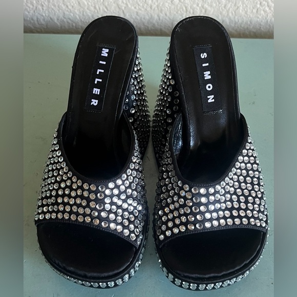 Simon Miller SLICE Platform Rhinestone  Mule Block Flared Heel Sandals Shoes 35 - Picture 3 of 13